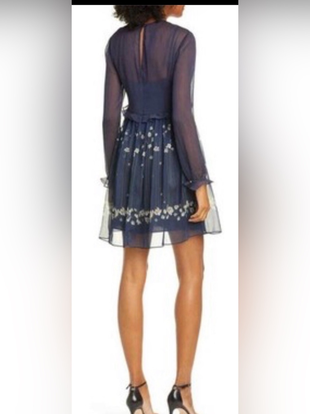 Ted Baker Navy Floral Long Sleeve Chiffon Dress